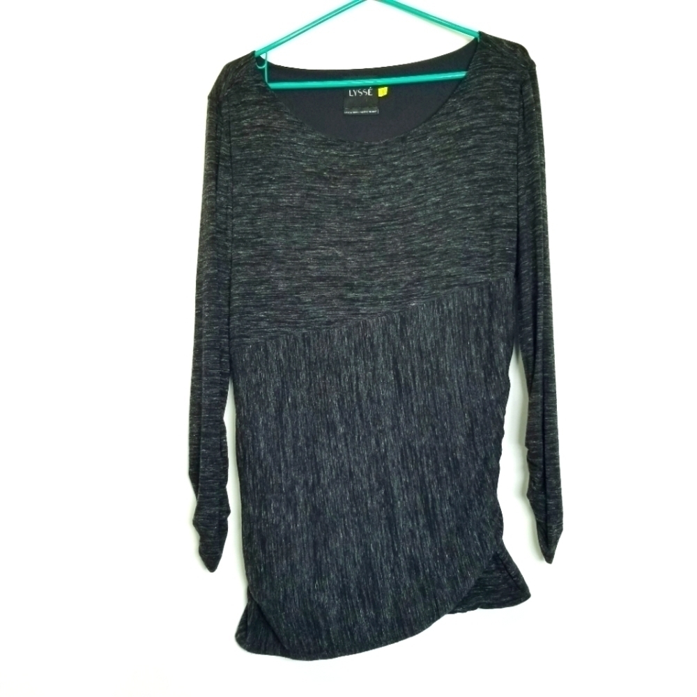 Lysse Black Tunic Top Long Sleeve Shapewear Lined Ruched Slimming Bodycon sz L
